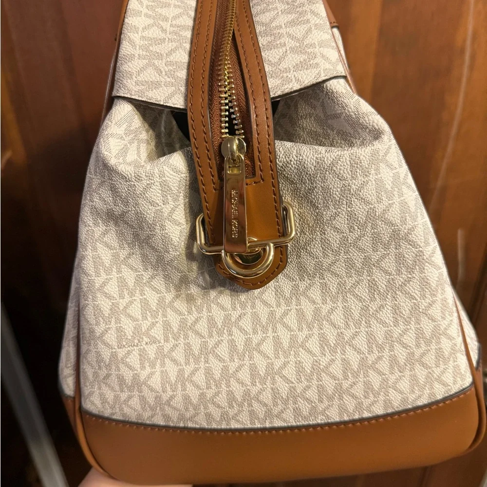 Michael Kors Cream and Tan Monogram Laptop Bag